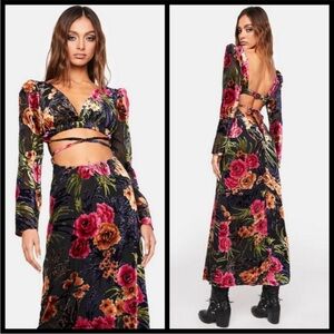 We Wore What Black Burnout Dark Floral Maxi Dress Cut Outs Size Large